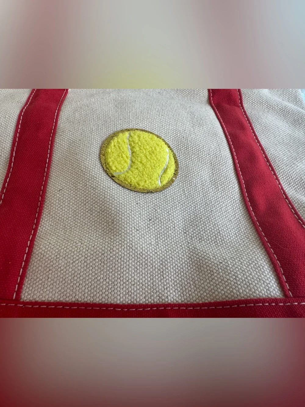 Canvas Tennis Patch Tote Bag - Red Trim